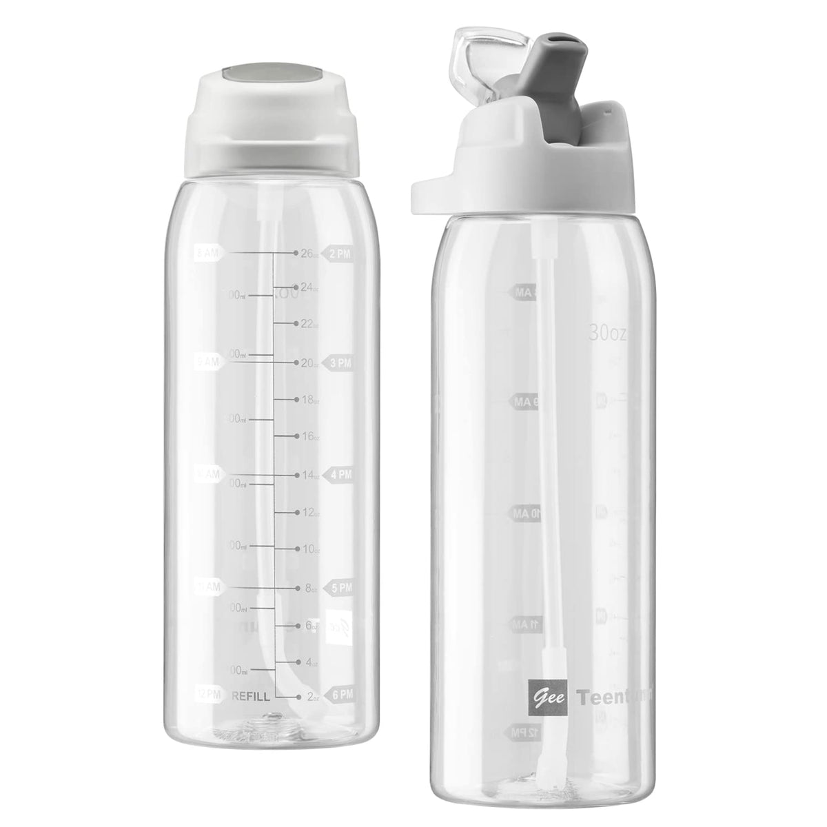30oz Sport Water Bottle with Time Markers, Large Durable Gym Plastic Bottle Tritan BPA Free for Fitness, School, Outdoor Enthusiasts, Leakproof Clear (Pack of 1)