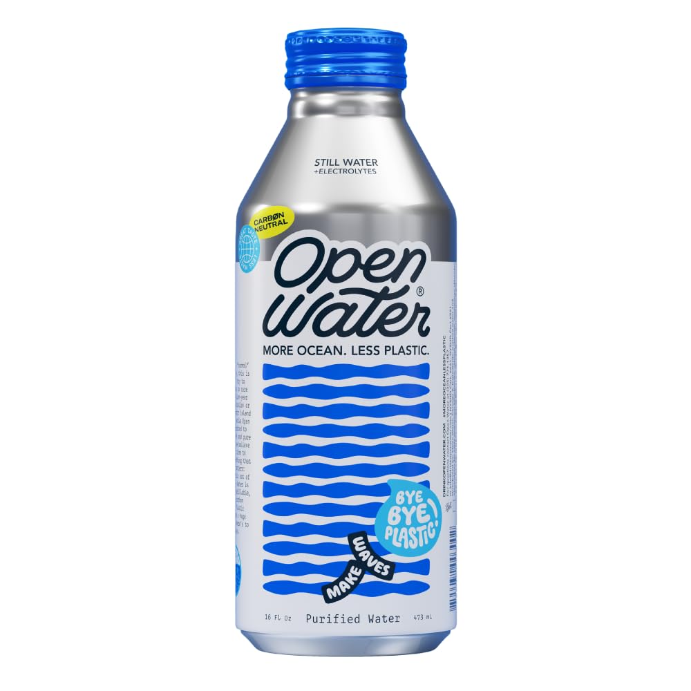 Open Water Still Bottled Water with Electrolytes in 16-oz Aluminum Bottles (6 Cases, 72 bottles - Still) | BPA-free and Eco friendly