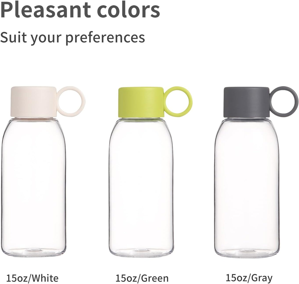 emoi 15oz Kids Water Bottle, Clear Reusable Leak Proof BPA-Free Water Bottles for Boys Girls Men Women Ideal Size for School Travel Hiking Gym Office Ideal for Daily Hydration/White
