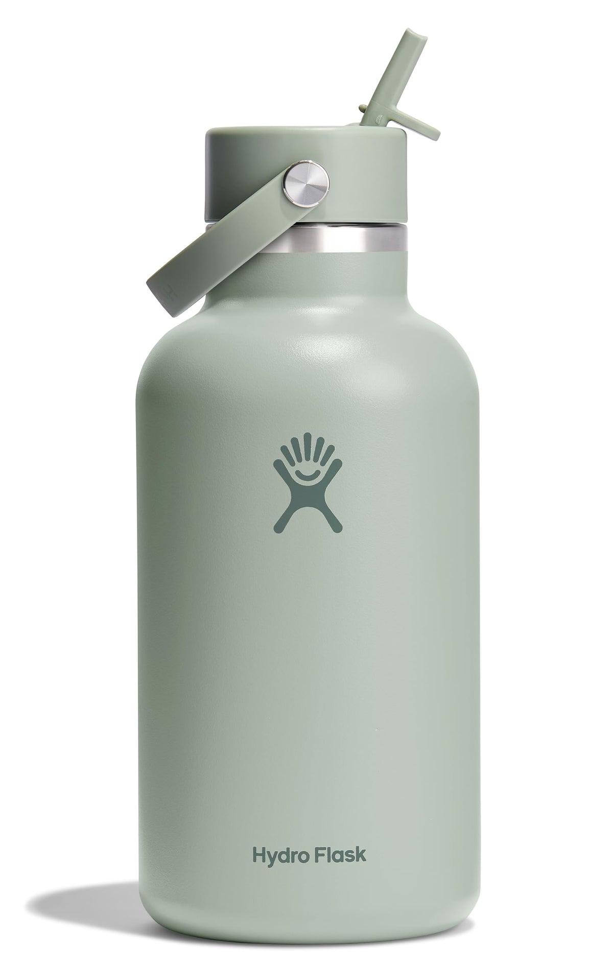 Hydro Flask Water Bottle - Insulated Stainless Steel - Wide Mouth Flex Straw Lid, Non Spill, Leakproof and Refillable in 64 Oz Tonal Agave