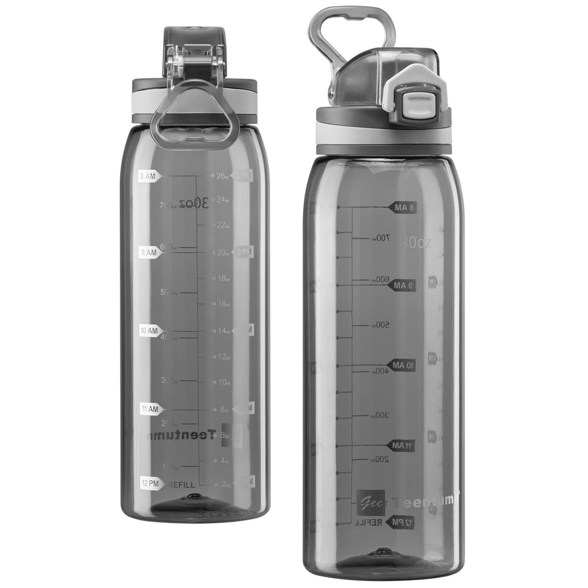 30oz Sport Water Bottle with Time Markers, Large Durable Gym Plastic Bottle Tritan BPA Free for Fitness, School, Outdoor Enthusiasts, Leakproof Clear (Pack of 1)
