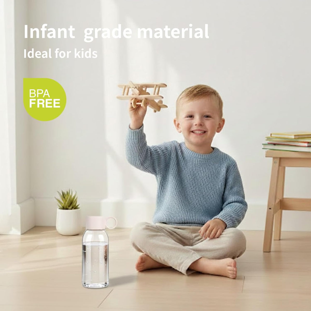 emoi 15oz Kids Water Bottle, Clear Reusable Leak Proof BPA-Free Water Bottles for Boys Girls Men Women Ideal Size for School Travel Hiking Gym Office Ideal for Daily Hydration/White