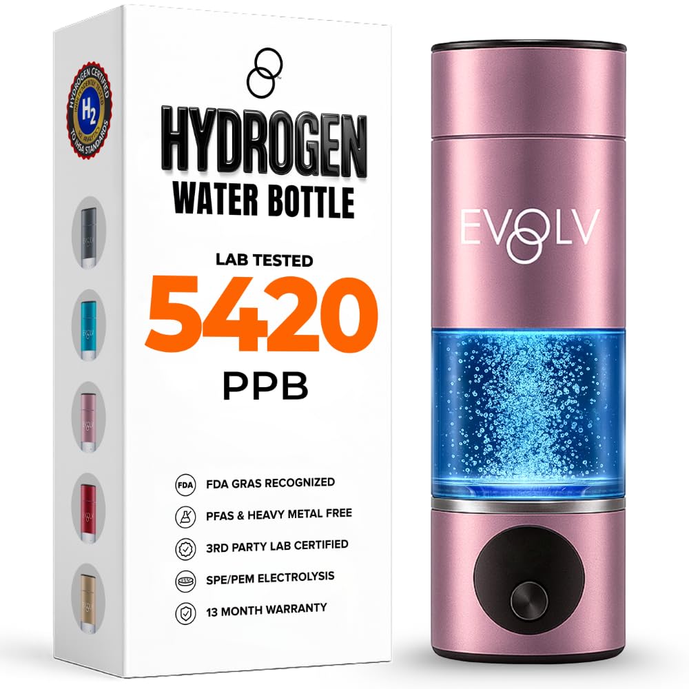 EVOLV Hydrogen Water Bottle Generator – SPE & PEM Water Ionizer 5.4PPM, Highest H2 Concentration – Portable 8oz Hydrogenated Water Bottle – Leak-Proof Hydrogen Water Machine, Easy to Use – Turquoise