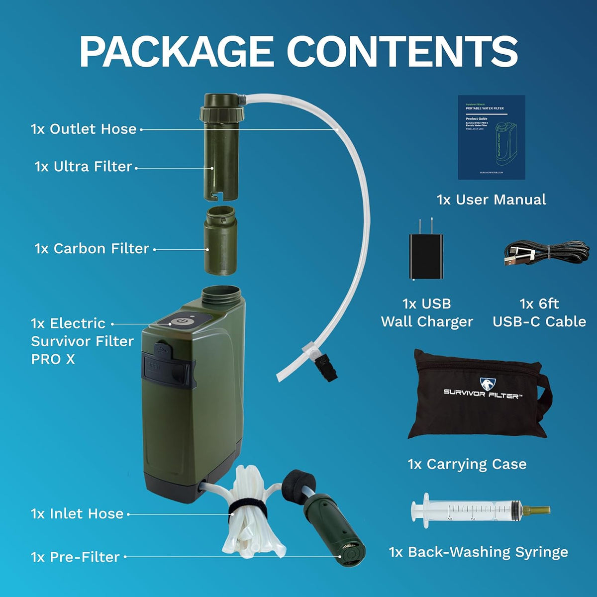 Survivor Filter PRO X - Electric Portable Camping Water Filter - Filters Bacteria, Parasite, Viral