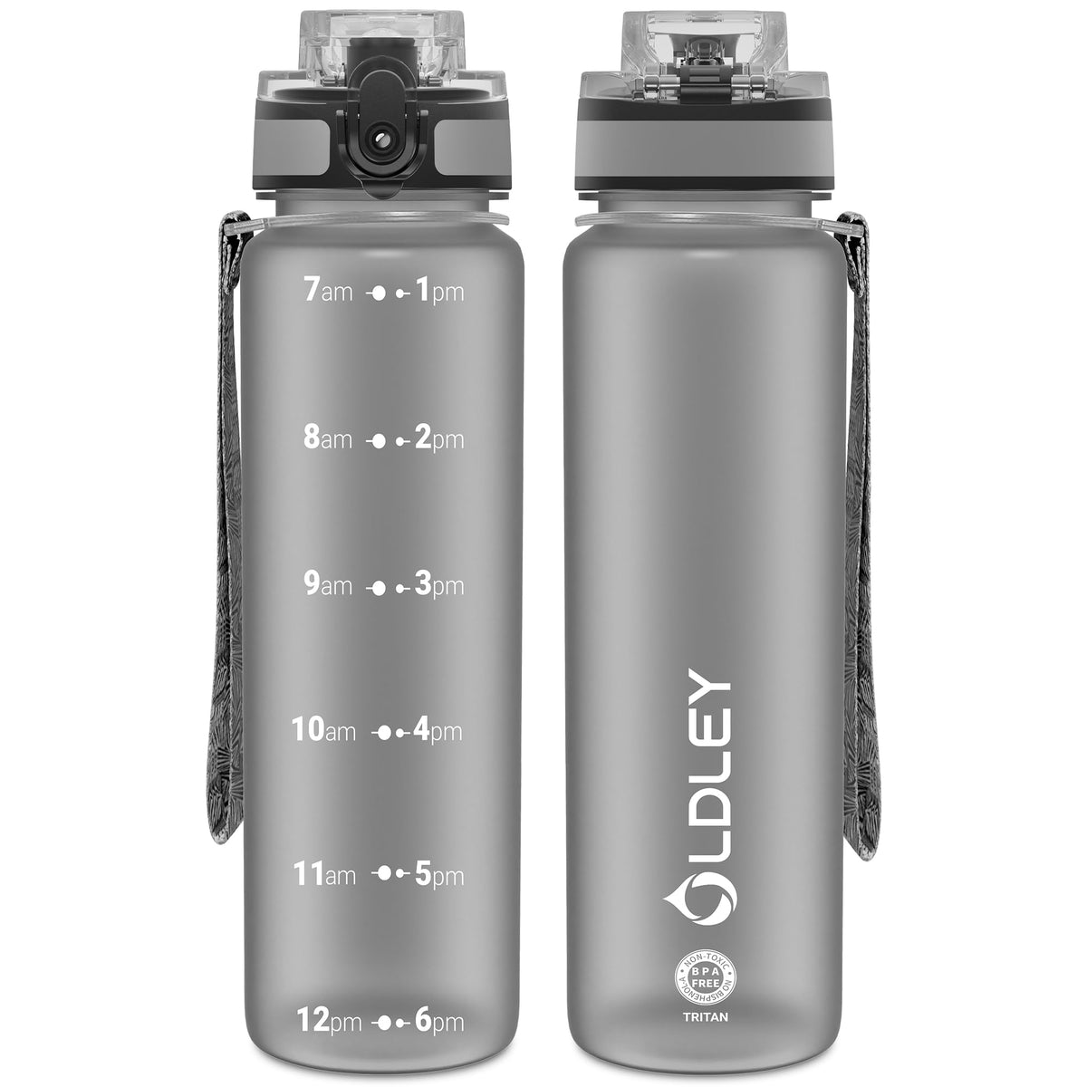 OLDLEY 32 oz Water Bottle, Motivational Water Bottle with Time Marker, Sports Water Bottle With Strap, Leakproof & BPA Free Large Water Bottles for School, Gym, Travel, Outdoor, Tritan, Transparent