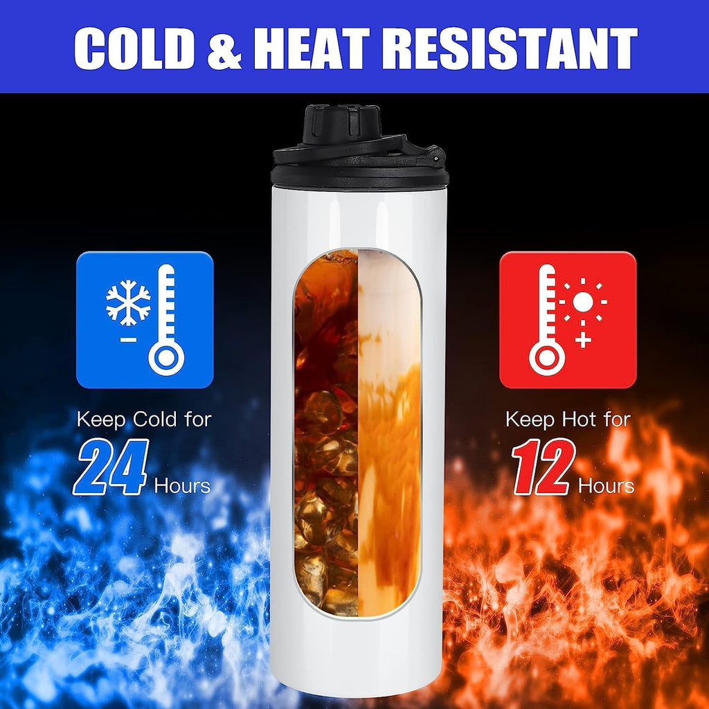 30 Pack Sublimation Water Bottle Blanks 20 oz Sublimation Sports Water Bottle with Handle Stainless Steel Sublimation Tumbler Blanks with Lids and Straws, Individually Box, White, DIY Gift