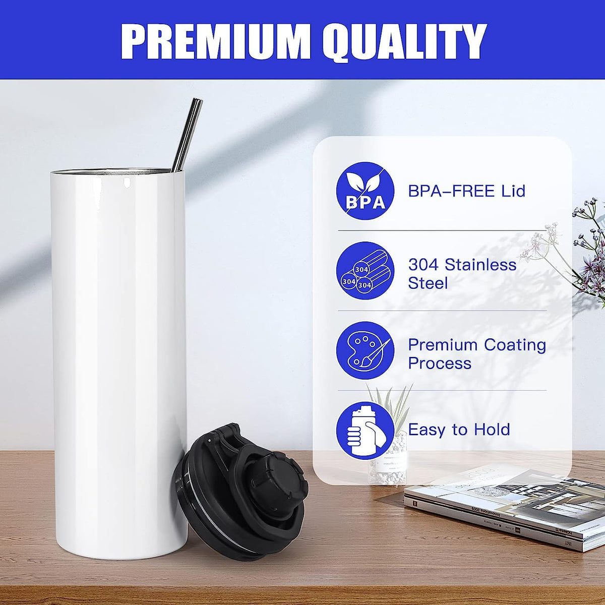 30 Pack Sublimation Water Bottle Blanks 20 oz Sublimation Sports Water Bottle with Handle Stainless Steel Sublimation Tumbler Blanks with Lids and Straws, Individually Box, White, DIY Gift