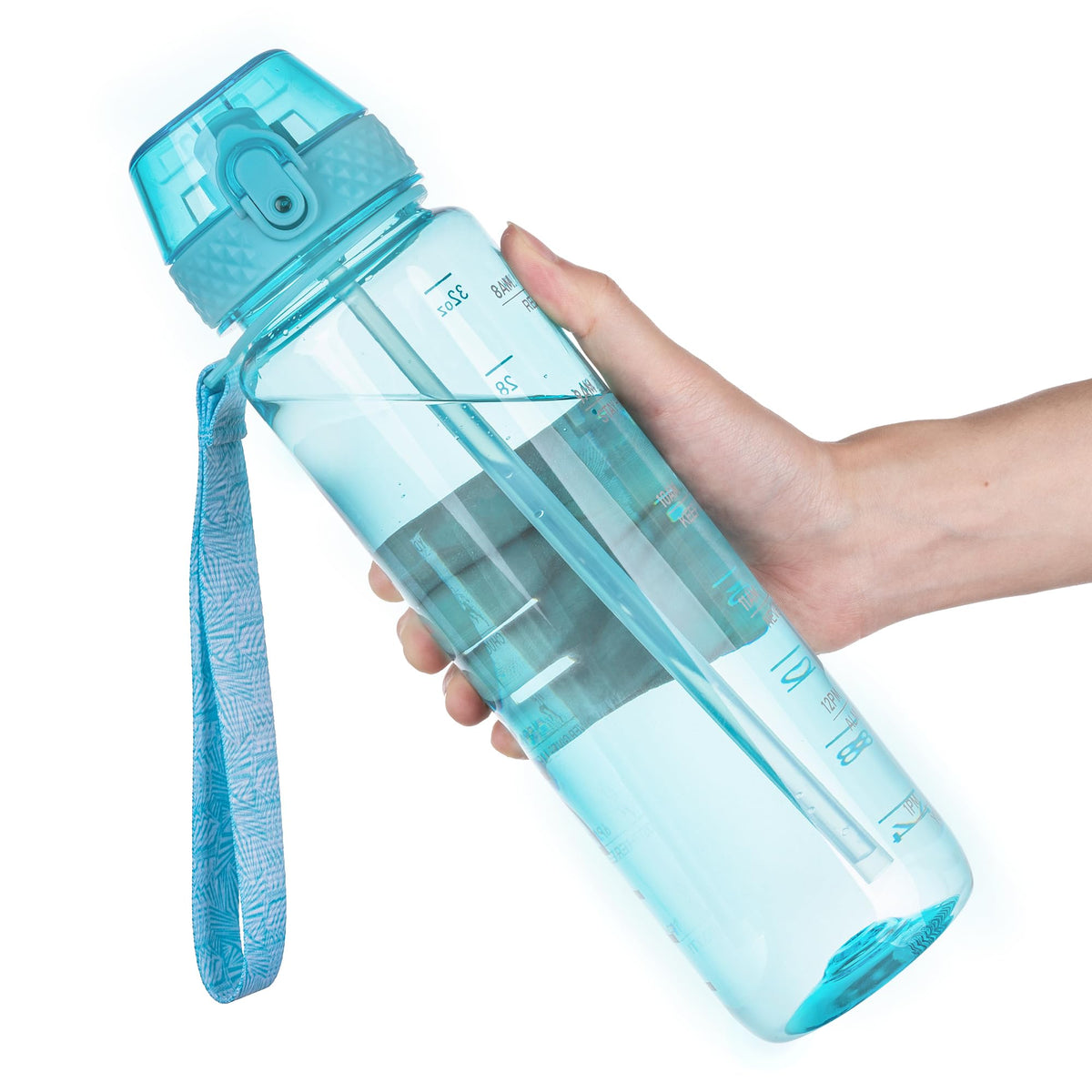 GOPPUS Water Bottle Clear Water Bottle with Straw 32oz Plastic Water Bottles BPA Free Tritan Wide Mouth Bottle Leakproof Motivational bottles water for Gym,Hiking,School or Office(1 Bottles)