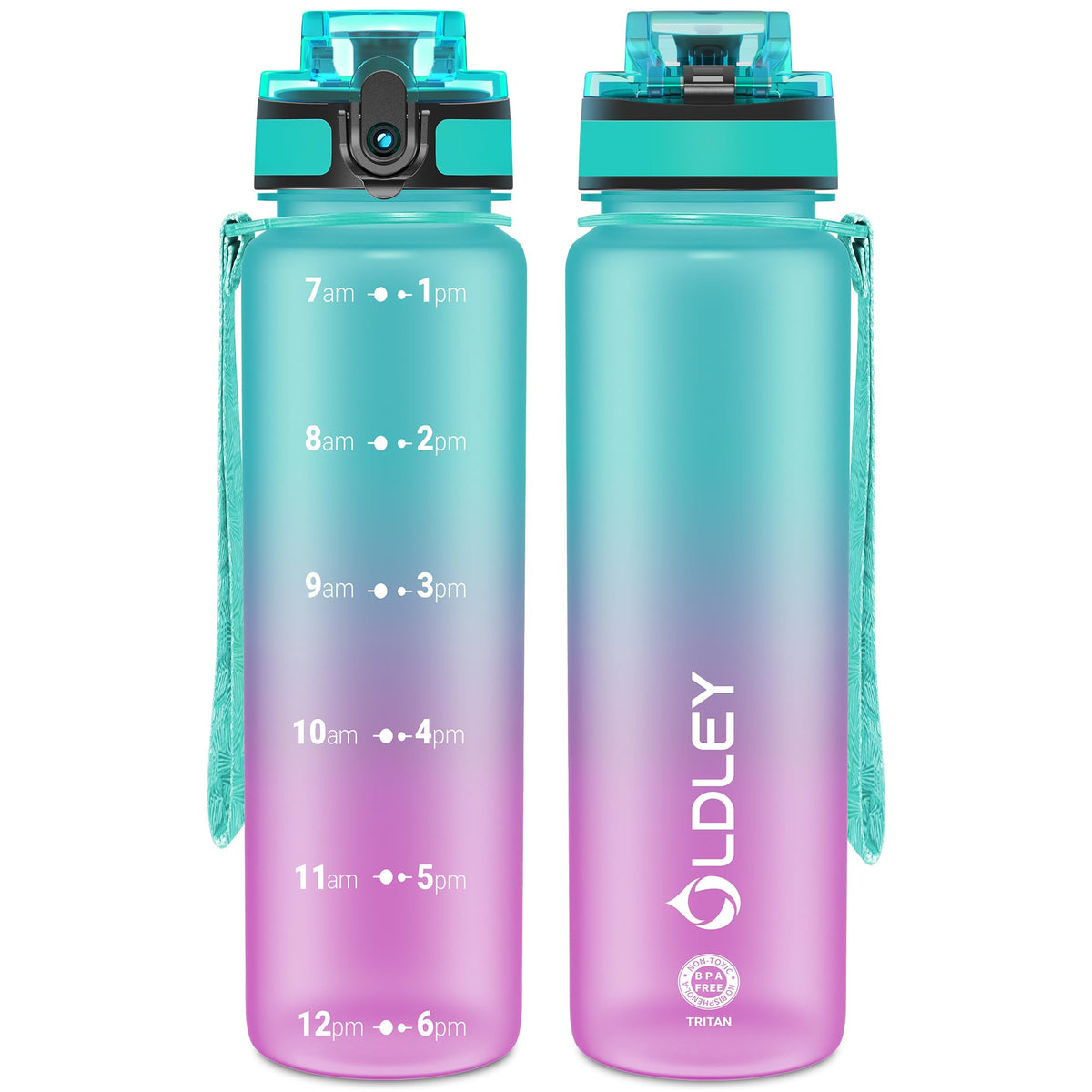OLDLEY 32 oz Water Bottle, Motivational Water Bottle with Time Marker, Sports Water Bottle With Strap, Leakproof & BPA Free Large Water Bottles for School, Gym, Travel, Outdoor, Tritan, Transparent