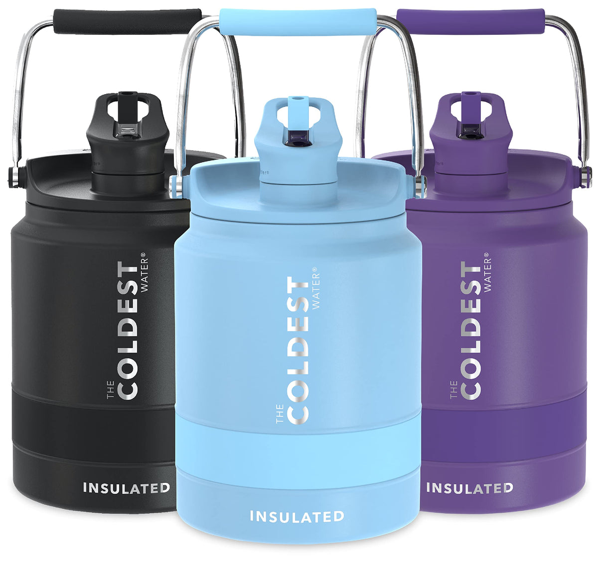Coldest 128 oz Tumbler with Handle and Straw - 100% Spill Proof Tumbler with Straw (3 Lids) - Stainless Steel Insulated Leakproof Tumblers for Women & Men - Cup Holder Friendly - 128oz (Stealth Black)