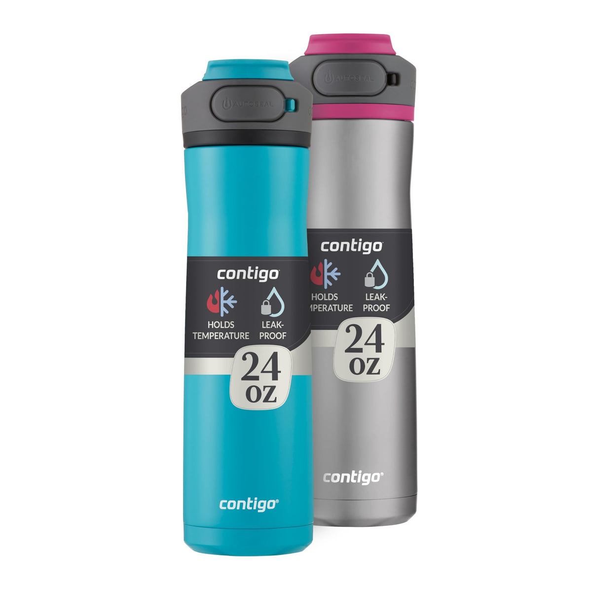 Contigo Cortland Chill 2.0 Stainless Steel Water Bottle with AUTOSEAL Lid 24 oz Juniper and Azalea 2-Pack