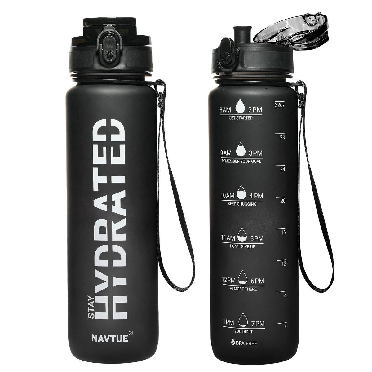 Water Bottle, 16.9 OZ Sports Water Bottles with Time Marker Wide Mouth, Motivational and Leakproof Drink Bottle, BPA Free Tritan with Carry Strap for Gym Fitness Outdoor(1 Bottle)