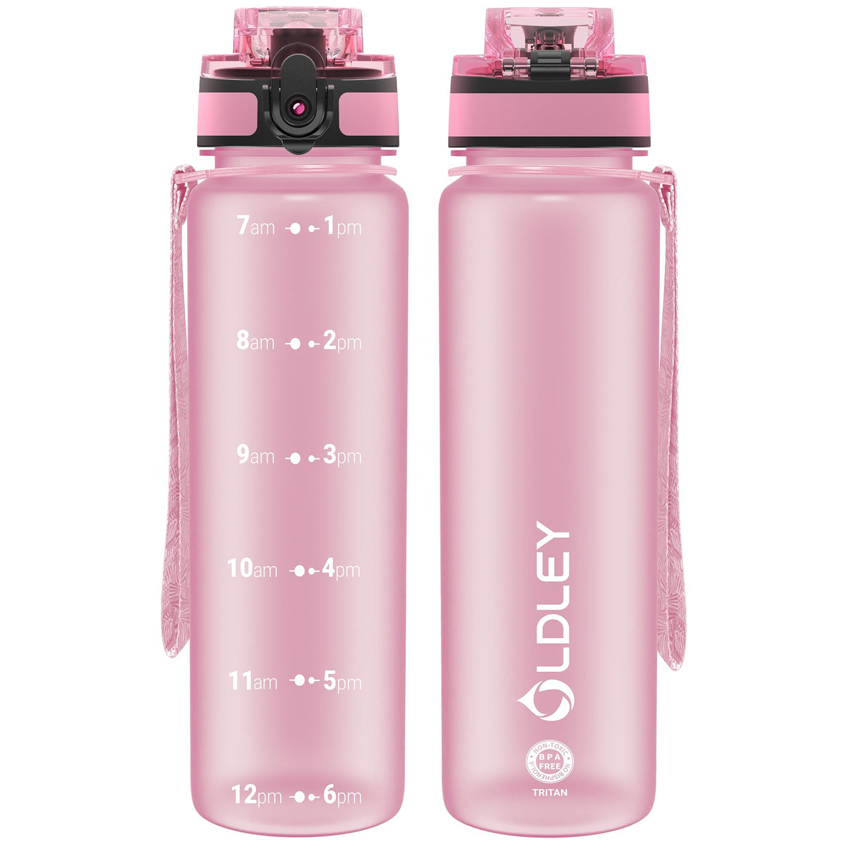 OLDLEY 32 oz Water Bottle, Motivational Water Bottle with Time Marker, Sports Water Bottle With Strap, Leakproof & BPA Free Large Water Bottles for School, Gym, Travel, Outdoor, Tritan, Transparent