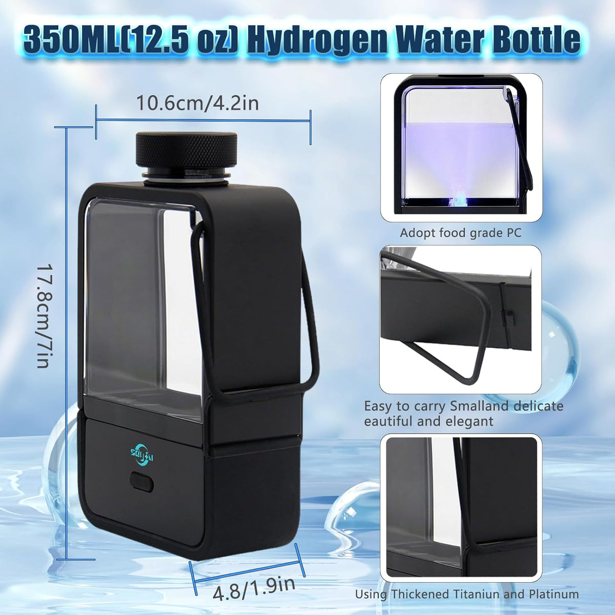 KOOMTOOM 2026 Upgraded Hydrogen Water Bottle,350ML Hydrogen Water Generator 1800PPB,SPE/PEM Technology,Portable Hydration for Sports/Home/Office/Travel/Fitness