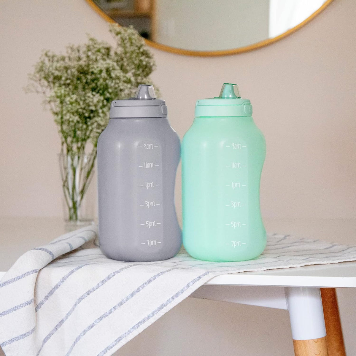 Ello Hydra 64oz Half Gallon Water Jug with Handle and Motivational Time Markers for All Day Hydration, Plastic Reusable Water Bottle with Straw and Locking, Leak Proof Lid, BPA Free