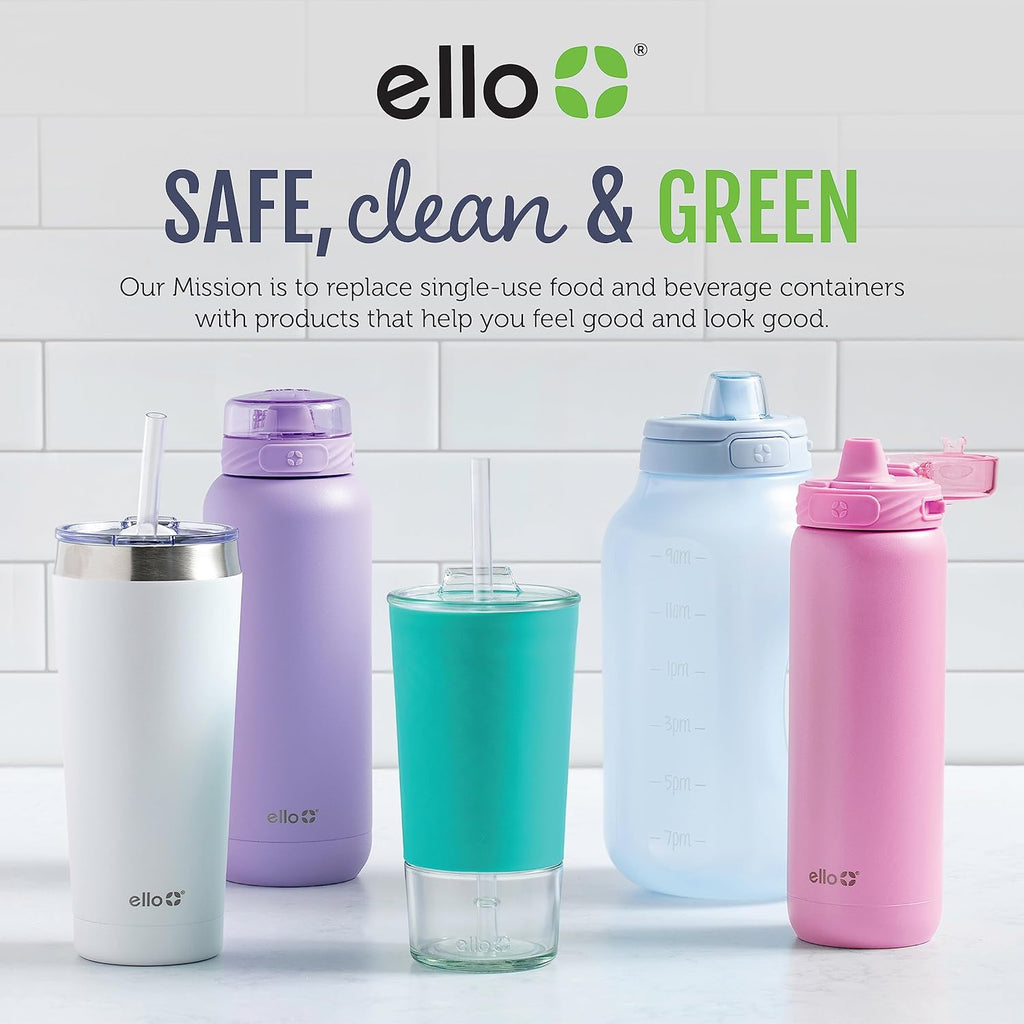 Ello Syndicate 20oz Reusable Glass Water Bottle with One-Touch Leak Proof Flip Lid and Protective Non-Slip Silicone Sleeve and Carry Loop for Coffee, Tea and Water, BPA-free, Dishwasher Safe, Pink