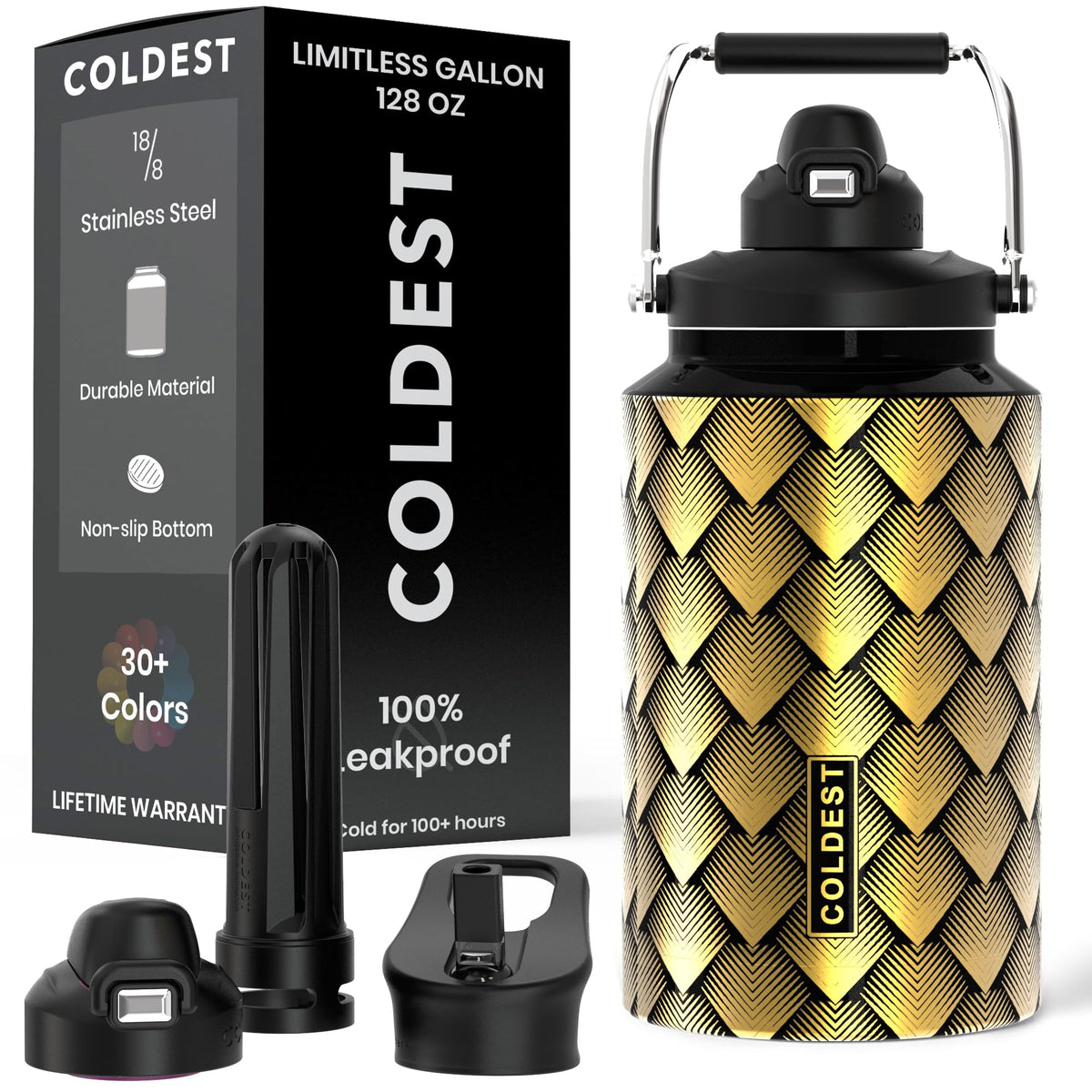 Coldest 128 oz Tumbler with Handle and Straw - 100% Spill Proof Tumbler with Straw (3 Lids) - Stainless Steel Insulated Leakproof Tumblers for Women & Men - Cup Holder Friendly - 128oz (Stealth Black)