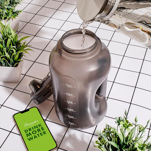 Ello Hydra 64oz Half Gallon Water Jug with Handle and Motivational Time Markers for All Day Hydration, Plastic Reusable Water Bottle with Straw and Locking, Leak Proof Lid, BPA Free