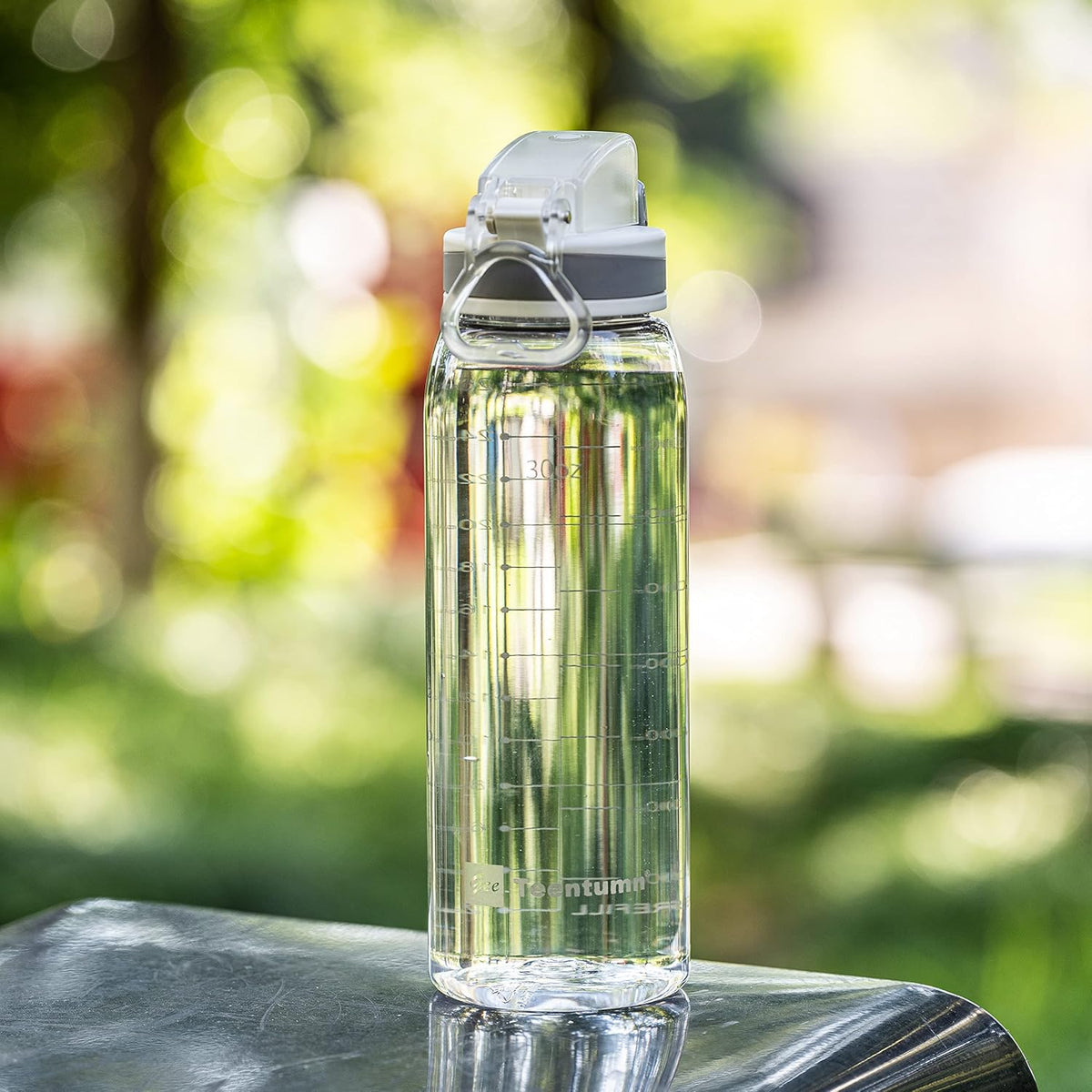 30oz Sport Water Bottle with Time Markers, Large Durable Gym Plastic Bottle Tritan BPA Free for Fitness, School, Outdoor Enthusiasts, Leakproof Clear (Pack of 1)